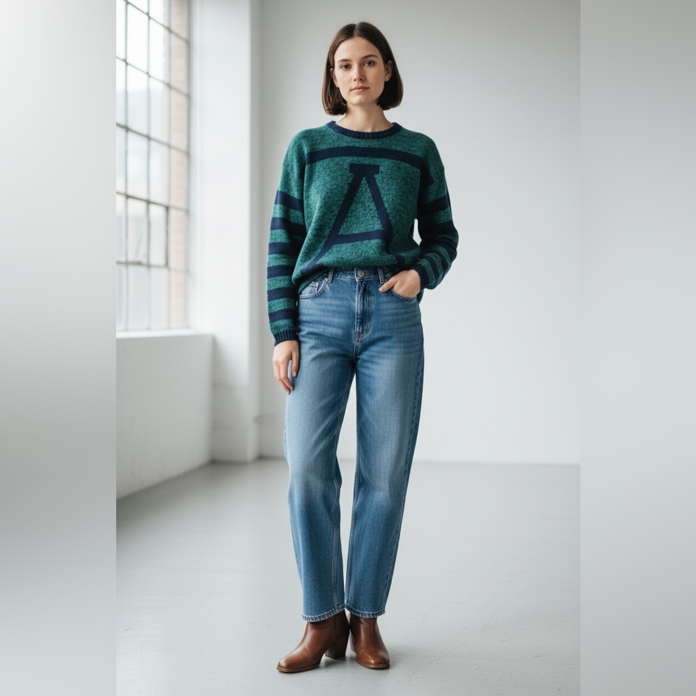 VTG‎ Adrienne Vittadini AV Sweater Varsity 80s Green Blue Small Medium